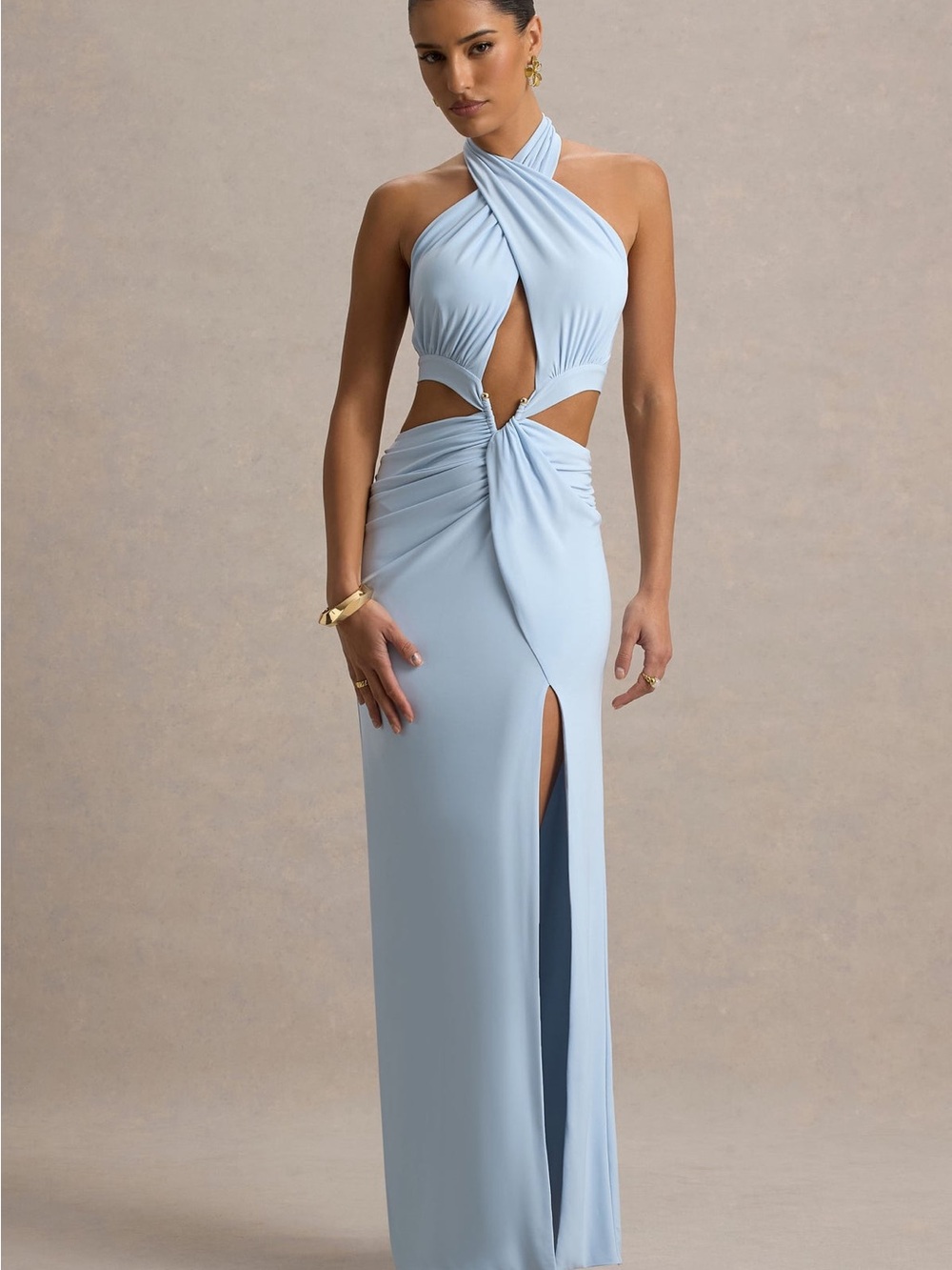 Club L London Aura Blue Halter Maxi Dress